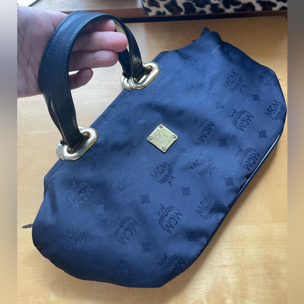 MCM Blue Vinyl Logo Tote